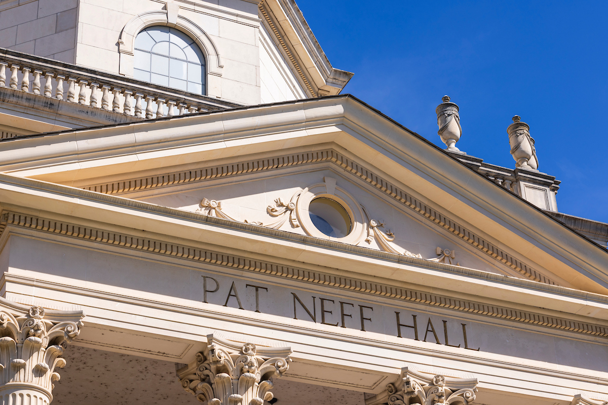 close up view of Pat Neff Hall edifice